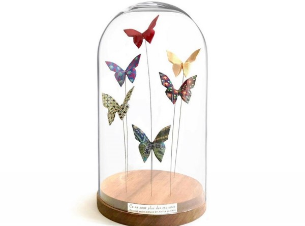 Vintage Seide Buttertie Schmetterling Glaskuppel