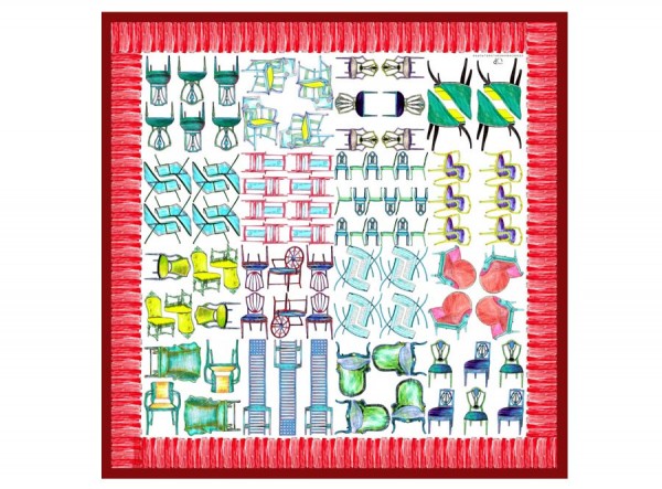 Silk Scarf Red with Interior Illustrations : Gila