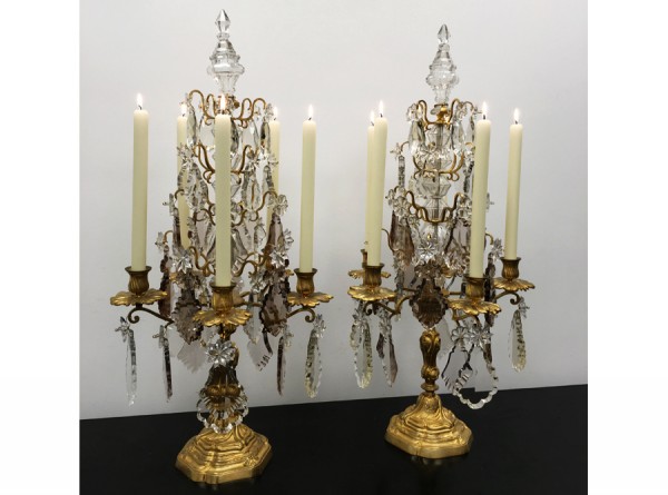 Large Pair 5 Armed Girandols, Candelabras in Louis XV Style - Rare
