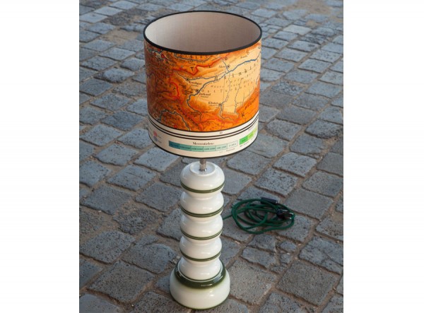 Table Lamp Ceramic Map Vintage