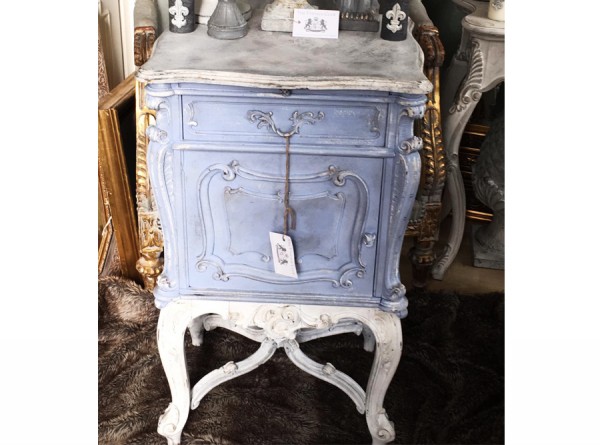 Antique Bedside Table Restored Grey Blue