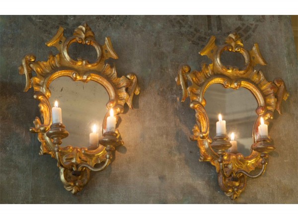 Sconces Pair Gold and Mirrored Antique